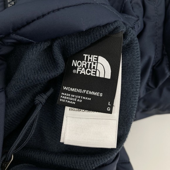 THE NORTH FACE Women Mossbud Reversible Parka Large Navy Insulated Hooded Coat - Picture 2 of 13